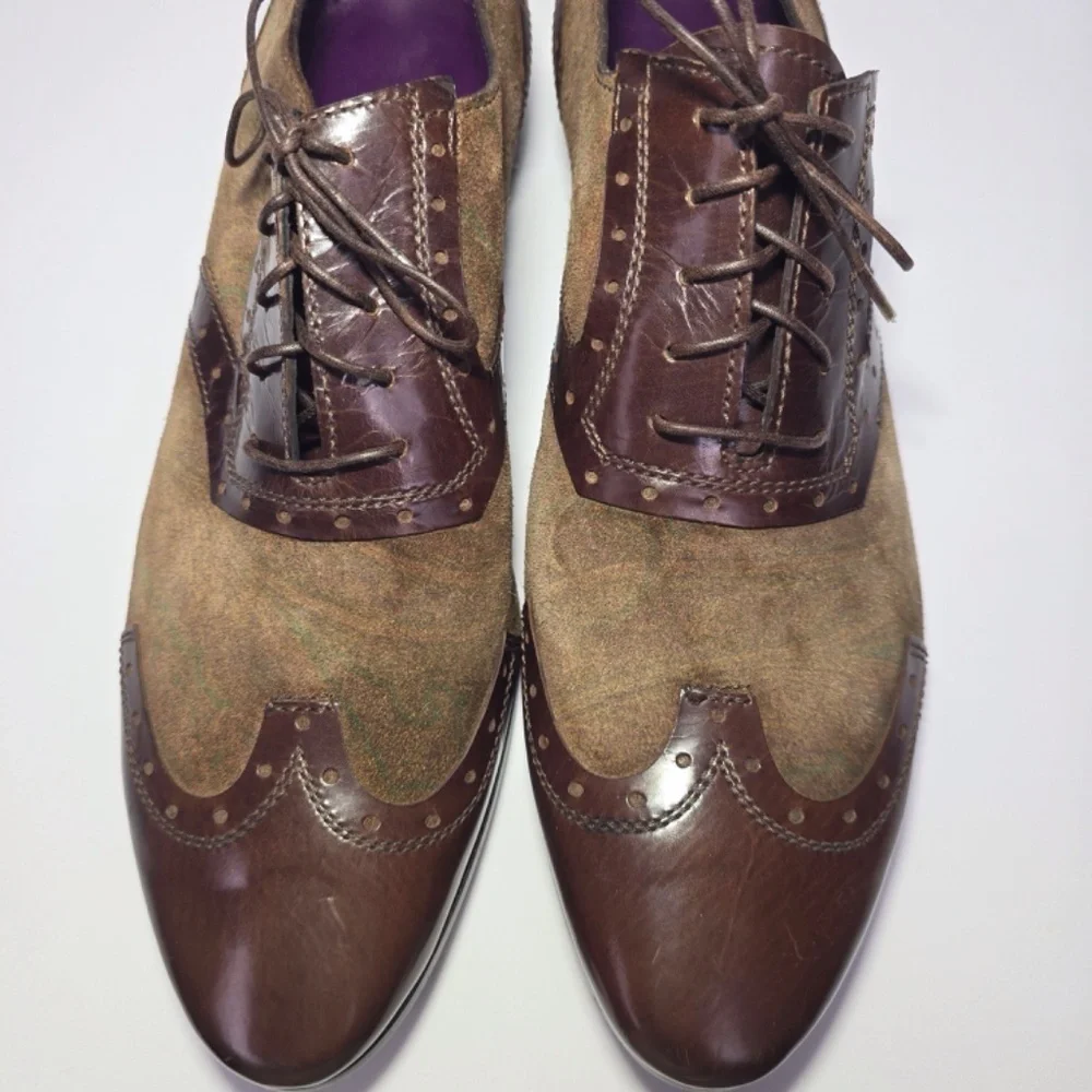 Etro Men’s Shoes Sz 42 (US 9) Wingtip Oxford Brown Leather & Suede Made in Italy